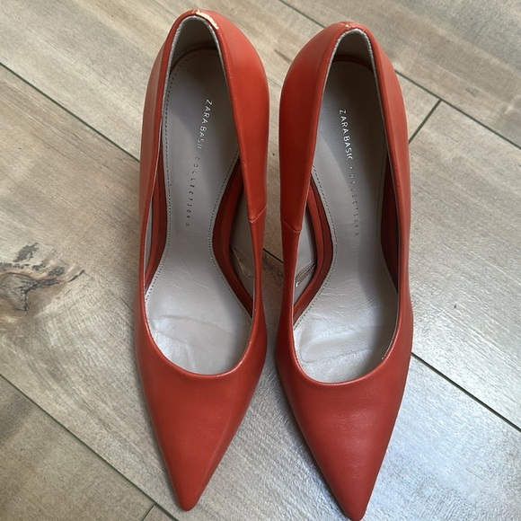 ZARA Basic Orange Pump Pointy Heels Sz 39 (8) - Picture 4 of 10